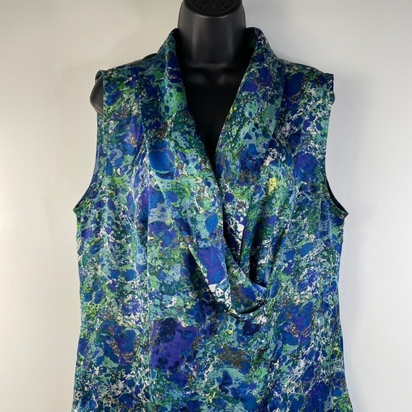 Coldwater Creek Women's XL 16 Blue Green Abstract Marble Cowl Neck Blouse Top - Picture 6 of 14